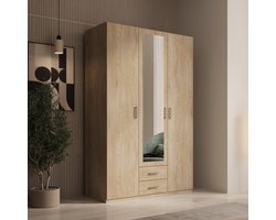 Meubella - Enzio - Kledingkast 3 deurs - Eikenpatroon - 133x54x211 cm