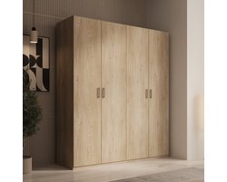 Meubella - Enzio - Kledingkast 4 deurs - Eikenpatroon - 178x54x211 cm