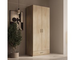 Meubella - Enzio - Kledingkast met 2 deuren - Eiken - 90x54x211 cm