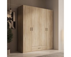 Meubella - Enzio - Kledingkast met 4 deuren - Eiken - 178x54x211 cm