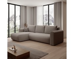 Meubella - Esencia - Hoekbank 3-zits met chaise longue - Stof beige