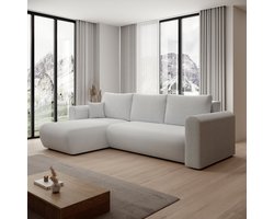 Meubella - Esencia - Hoekbank 3-zits met chaise longue - Stof grijs