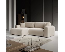 Meubella - Fayel - Hoekbank 2-zits - Ribstof beige - Universeel