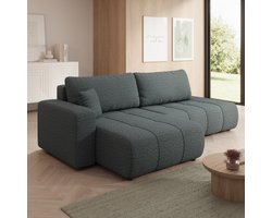 Meubella - Feather L - Hoekbank 3-zits met chaise longue - Stof zwart - Links