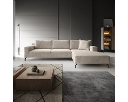 Meubella - Florencio - Hoekbank 3-zits met chaise longue - Ribstof beige - Rechts