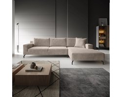 Meubella - Florencio - Hoekbank 3-zits met chaise longue - Ribstof bruin - Rechts