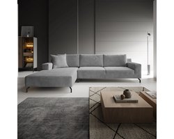 Meubella - Florencio - Hoekbank 3-zits met chaise longue - Ribstof grijs - Links
