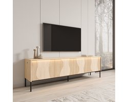 Meubella - Fontello - TV-meubel met LED - Eikenpatroon - 193x40x57 cm