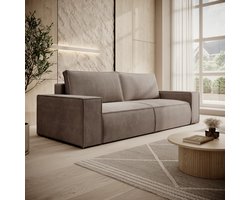 Meubella - Foster - 3-zitsbank met slaapfunctie - Ribstof bruin - 257x102x85 cm