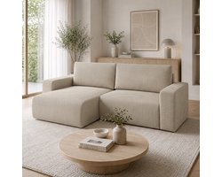 Meubella - Gruno - Hoekbank 3-zits - Ribstof beige - Links