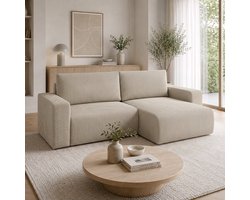 Meubella - Gruno - Hoekbank 3-zits - Ribstof beige - Rechts