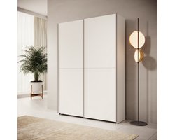 Meubella - Helvar - Kledingkast met schuifdeuren - Wit - 150x39x211 cm