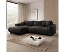 Meubella - Hoekbank 3-zits met chaise longue - Zwart velvet - Universeel