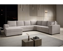 Meubella - Hoekbank Adel - Beige - Ribstof - Links