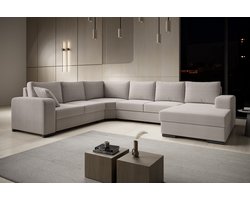 Meubella - Hoekbank Adel - Beige - Ribstof - Rechts