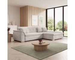 Meubella - Hoekbank Alberta - Beige - Ribstof - Rechts