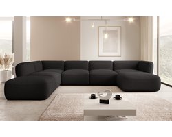 Meubella - Hoekbank Caesar - Zwart - Teddy Boucle stof - Links