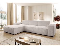 Meubella - Hoekbank Cardiff - Beige - Fluffy ribstof - Links