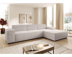 Meubella - Hoekbank Cardiff - Beige - Fluffy ribstof - Rechts