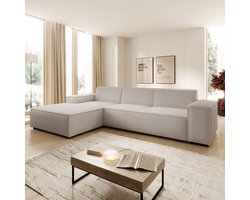 Meubella - Hoekbank Cardiff - Beige - Ribstof - Links