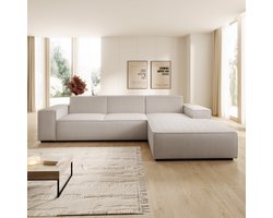 Meubella - Hoekbank Cardiff - Beige - Ribstof - Rechts