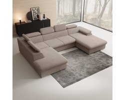 Meubella - Hoekbank Cordoba XL - Bruin - Ribstof - Rechts