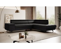 Meubella - Hoekbank Destiny - Zwart - Stof - Rechts
