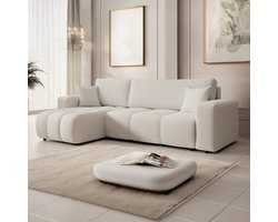 Meubella - Hoekbank Feather - Wit - Teddystof - Boucle - Universeel