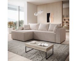 Meubella - Hoekbank Lawrence - Beige - Ribstof - Links