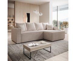 Meubella - Hoekbank Lawrence - Beige - Ribstof - Rechts