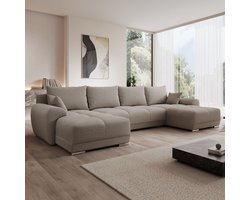 Meubella - Hoekbank Layana U - Beige - Stof - Universeel