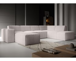 Meubella - Hoekbank Monet XL - Beige - Fluffy ribstof - Links