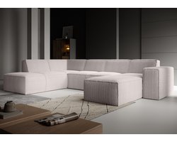 Meubella - Hoekbank Monet XL - Beige - Fluffy ribstof - Rechts