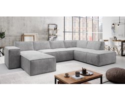 Meubella - Hoekbank Monet XL - Grijs - Ribstof - Links