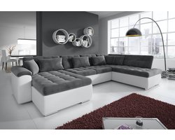 Meubella - Hoekbank Nicoreta - Grijs - Wit - Leer - Velvet - Links