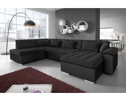Meubella - Hoekbank Nicoreta - Zwart - Leer - Stof - Rechts