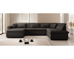 Meubella - Hoekbank Nicoreta - Zwart - Teddy Boucle - Links
