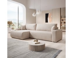 Meubella - Hoekbank Pago Maxi L - Beige - Ribstof - Universeel