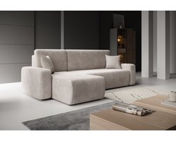 Meubella - Hoekbank Prudence - Beige - Ribstof - Universeel