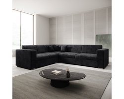 Meubella - Hoekbank Santana - Zwart - Velvet - Links