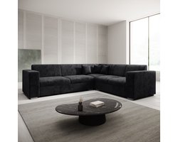 Meubella - Hoekbank Santana - Zwart - Velvet - Rechts