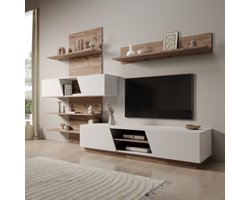 Meubella - Huxley - Wandmeubel - Eikenpatroon/Wit - 296x52x203 cm