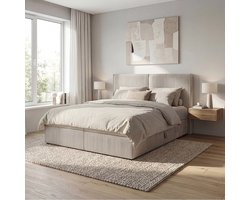 Meubella - Iro - Boxspring met opbergruimte - Ribstof beige 160x200 cm