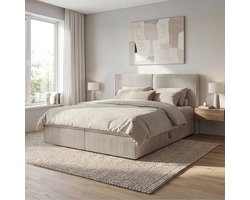 Meubella - Iro - Boxspring met opbergruimte - Ribstof beige 180x200 cm