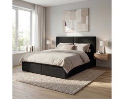 Meubella - Iro - Boxspring met opbergruimte - Ribstof zwart 160x200 cm