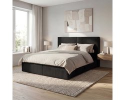 Meubella - Iro - Boxspring met opbergruimte - Ribstof zwart 180x200 cm