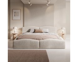 Meubella - Kamfer - Tweepersoonsbed - Stof beige - 180x200 cm