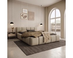 Meubella - Karisma - Tweepersoonsbed - Beige stof - 140x200 cm
