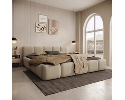 Meubella - Karisma - Tweepersoonsbed - Beige stof - 180x200 cm