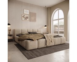 Meubella - Karisma - Tweepersoonsbed - Teddystof beige - 180x200 cm
